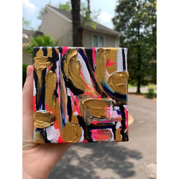 Gold Mini Painting | Gold Miniature Original Painting | Mini Canvas Painting - Picture 5 of 7